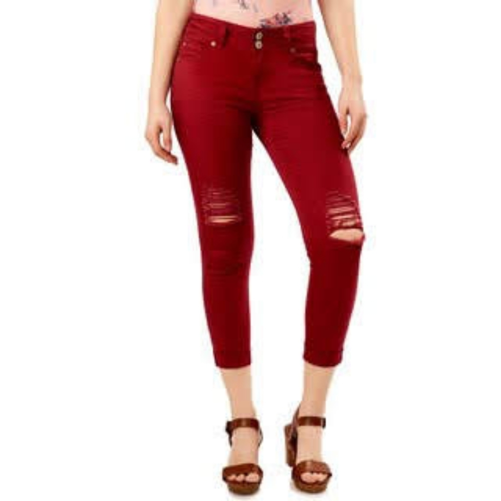 Wallflower Curvy Ripped Ankle Red Skinny Pants Sz7